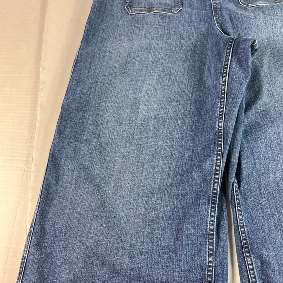 Spanx Jean Women 33x23* Cropped Wide Leg Patch Pockets Blue Stretch Denim Tag XL - Picture 4 of 16